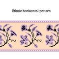 Graphic ethnic pattern with flowers. Pixels art. Ethnic Ukrainian motives. Geometric botanic floral illustration. Retro fashion.